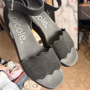 Nicole wedge ankle strap sandal with scallop wavy design women’s wedge